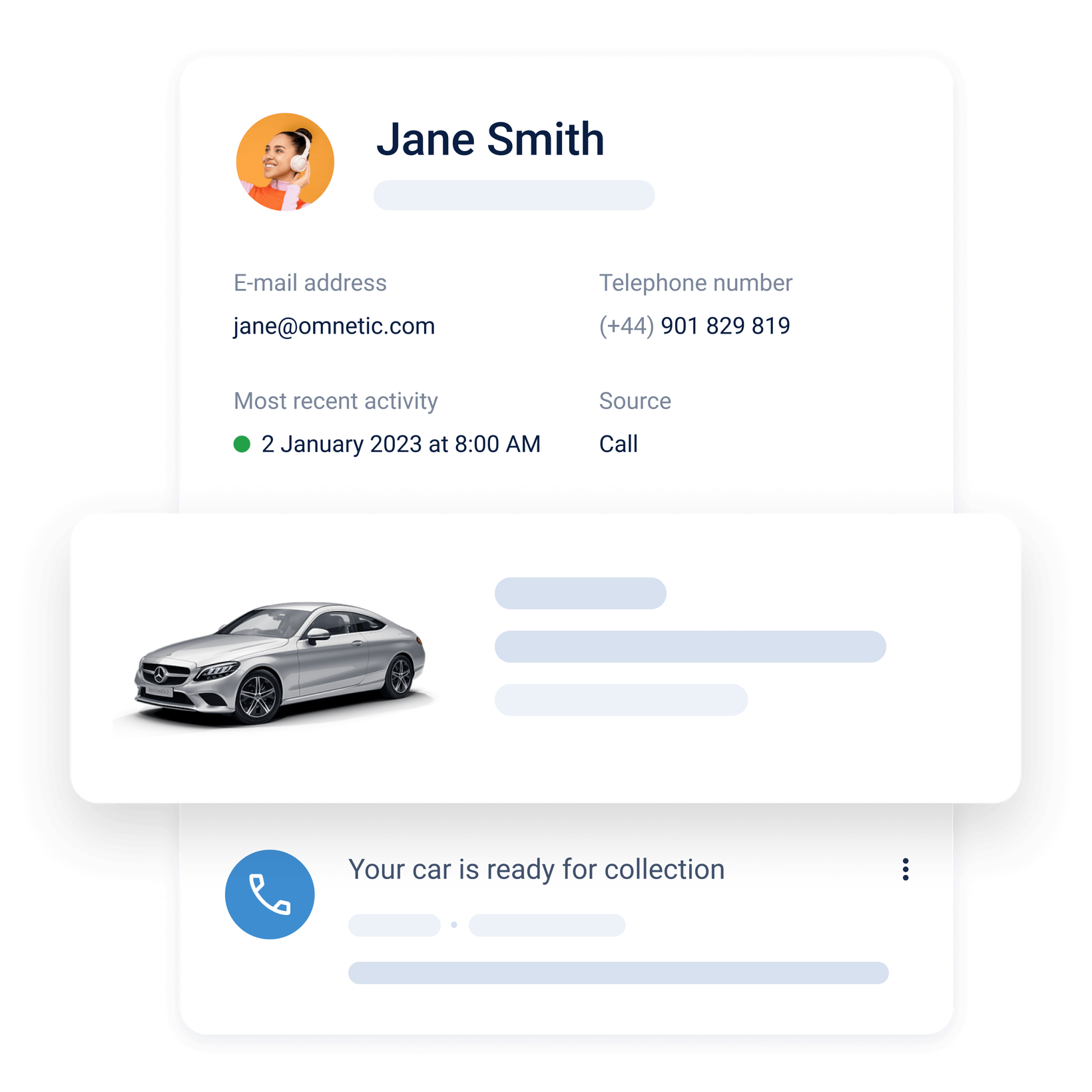 Customer overview with complete contact and vehicle details
