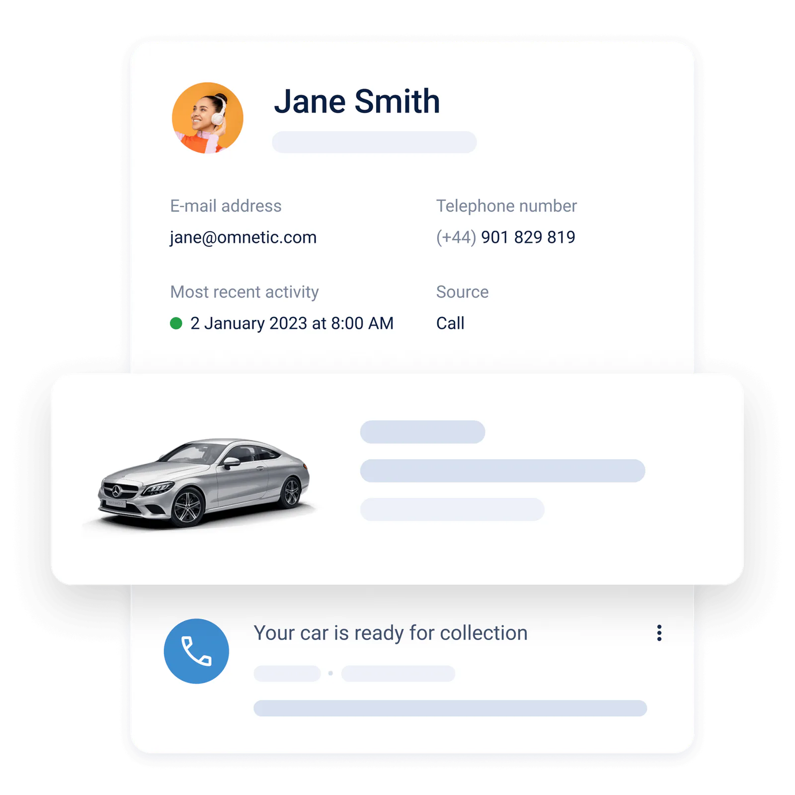 Customer overview with complete contact and vehicle details
