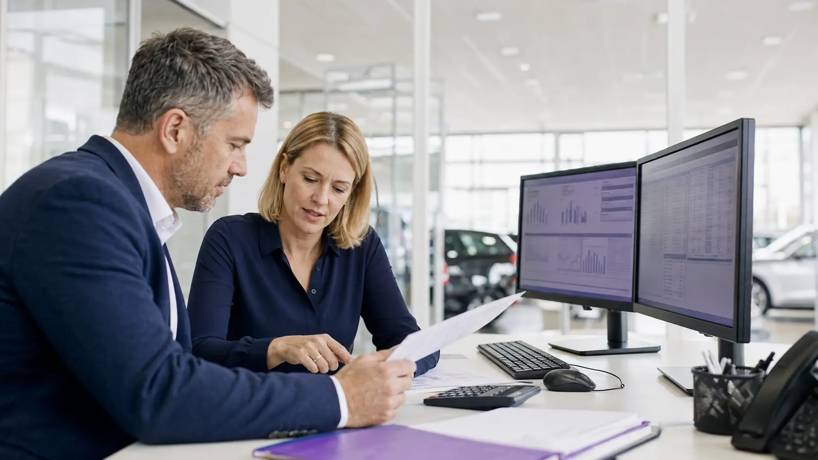 Connected dealership software records flowing between customer, vehicle, stock and finance teams