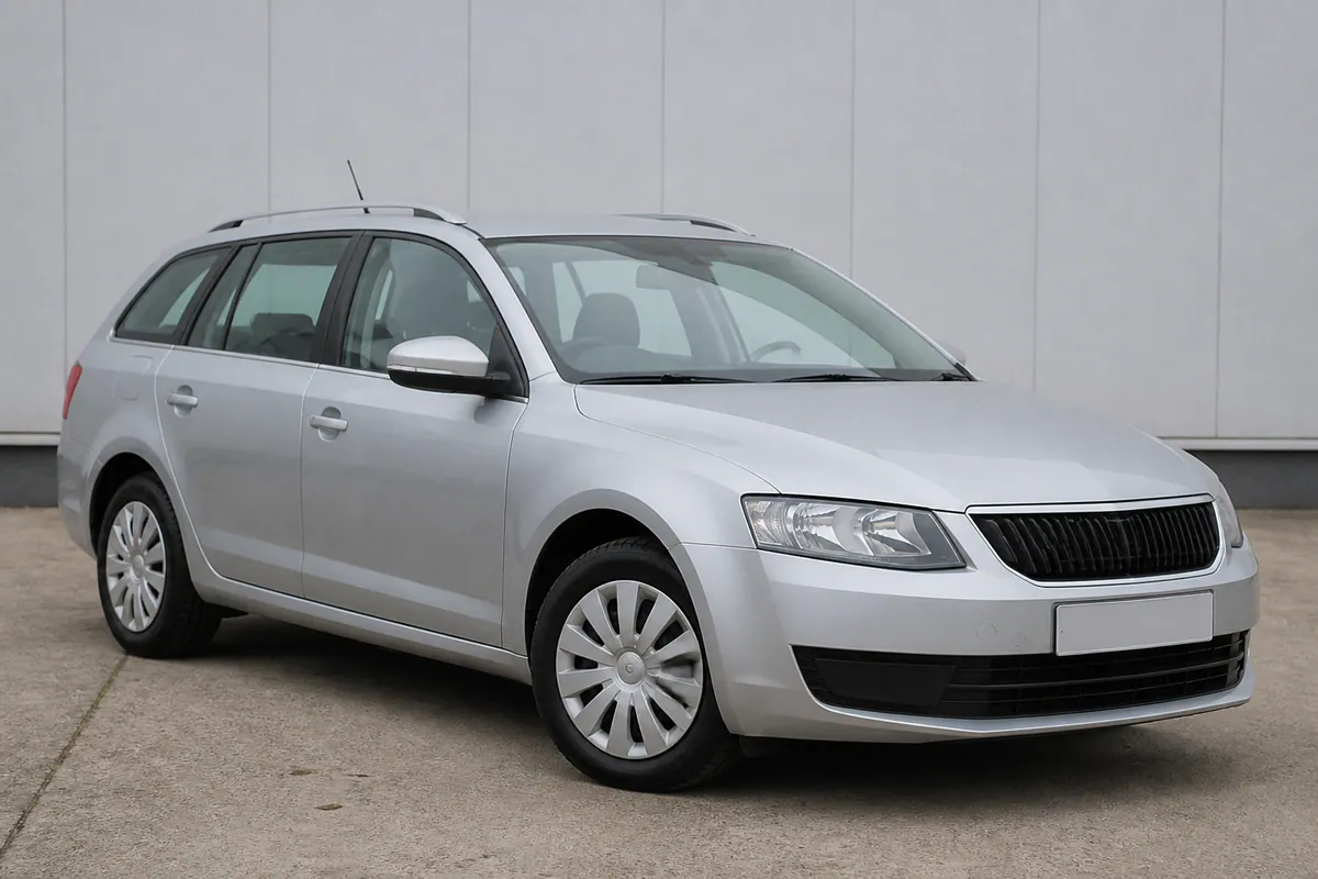Sama hõbedase Škoda Octavia udune päevavalguses tehtud tagant külgvaate foto