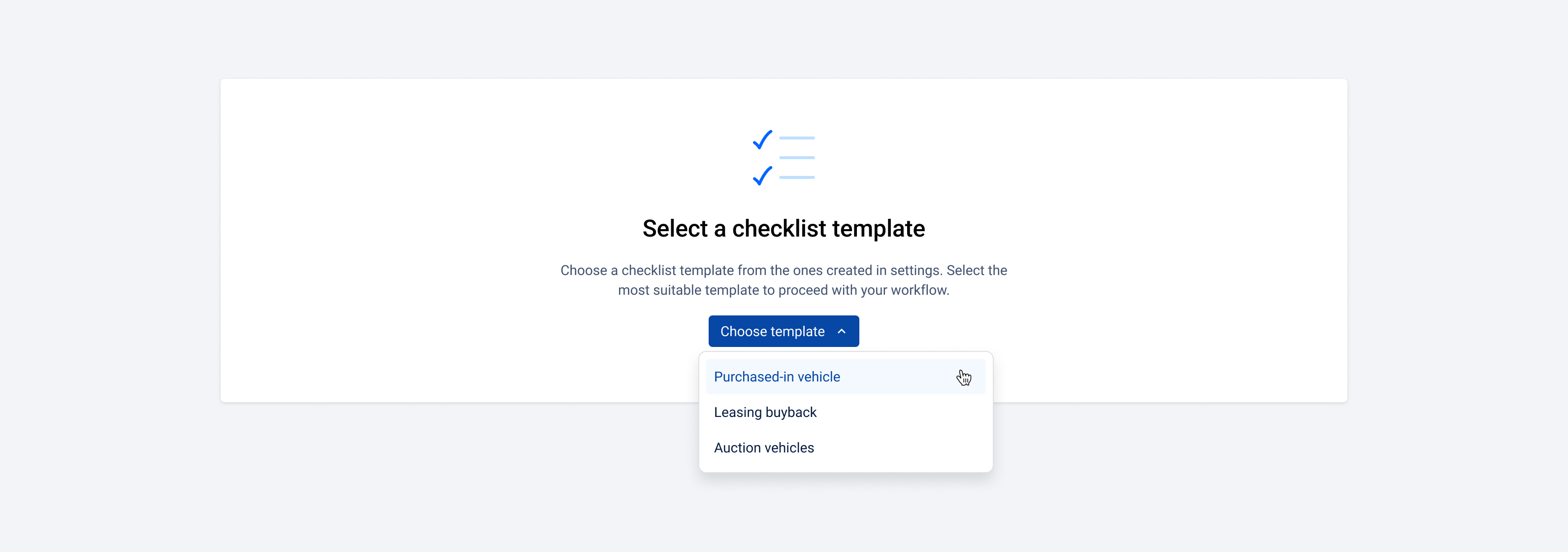Selecting a predefined checklist template