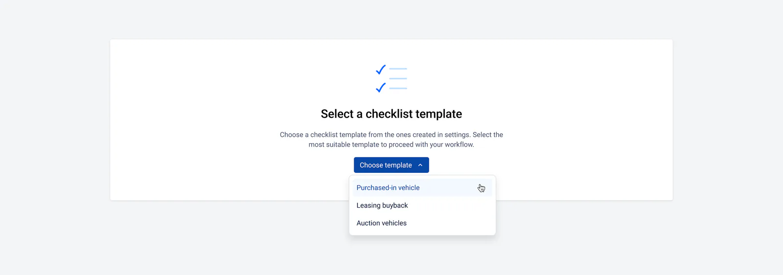 Sélection d'un modèle de checklist prédéfini