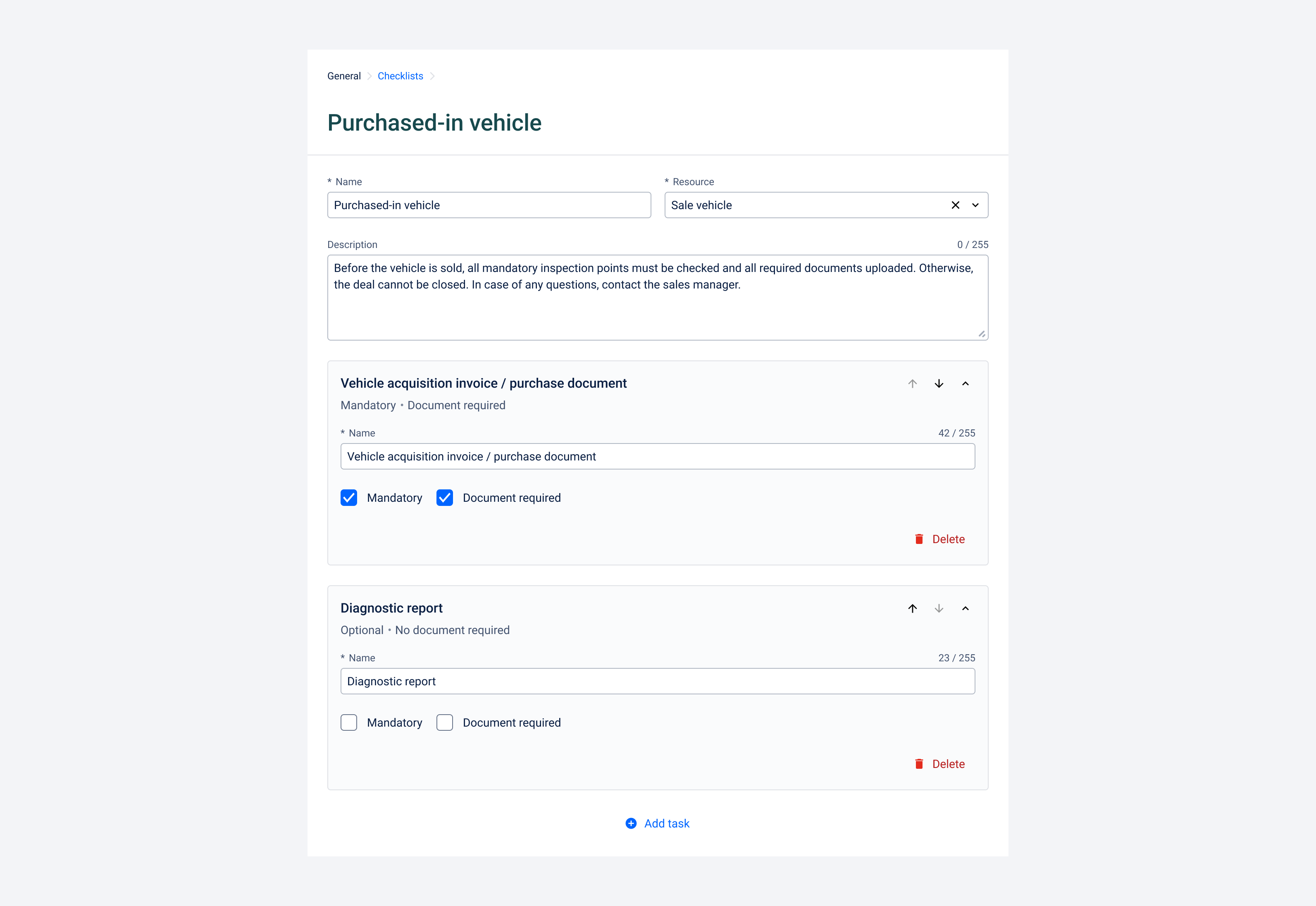 Defining tasks in a template with obligation settings